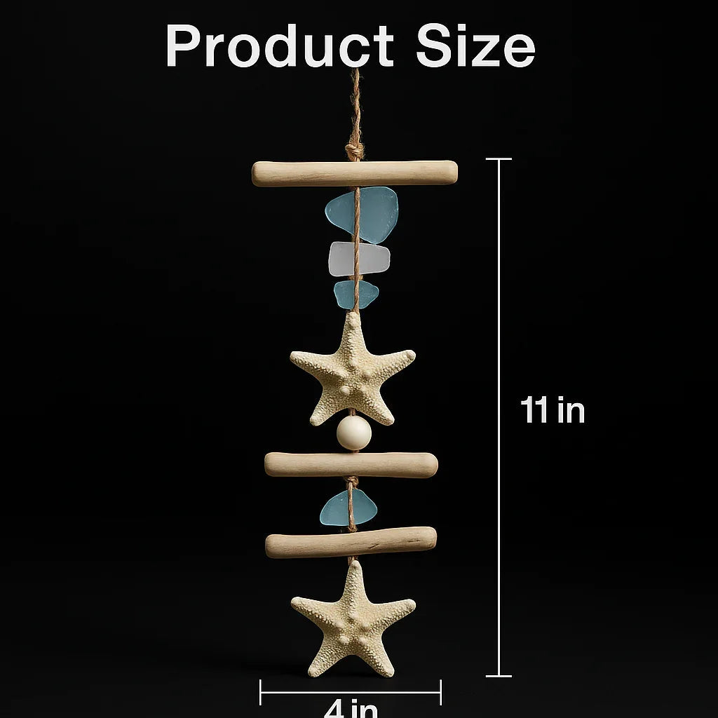 coastal starfish driftwood hanging piece with dimensions