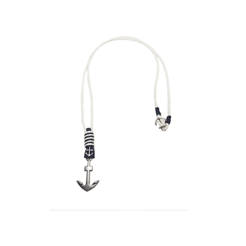 Handmade Eamon Anchor Necklace with white nautical sailing rope and stainless steel anchor, unisex maritime accessory