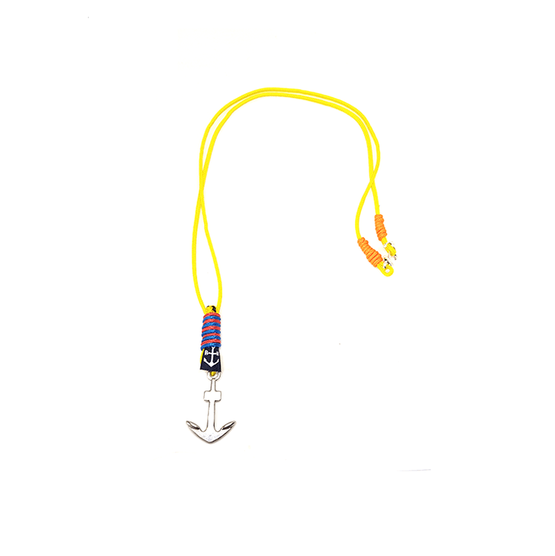 Buddhist Anchor Necklace made with yellow nautical rope and stainless steel anchor, handmade in Dublin