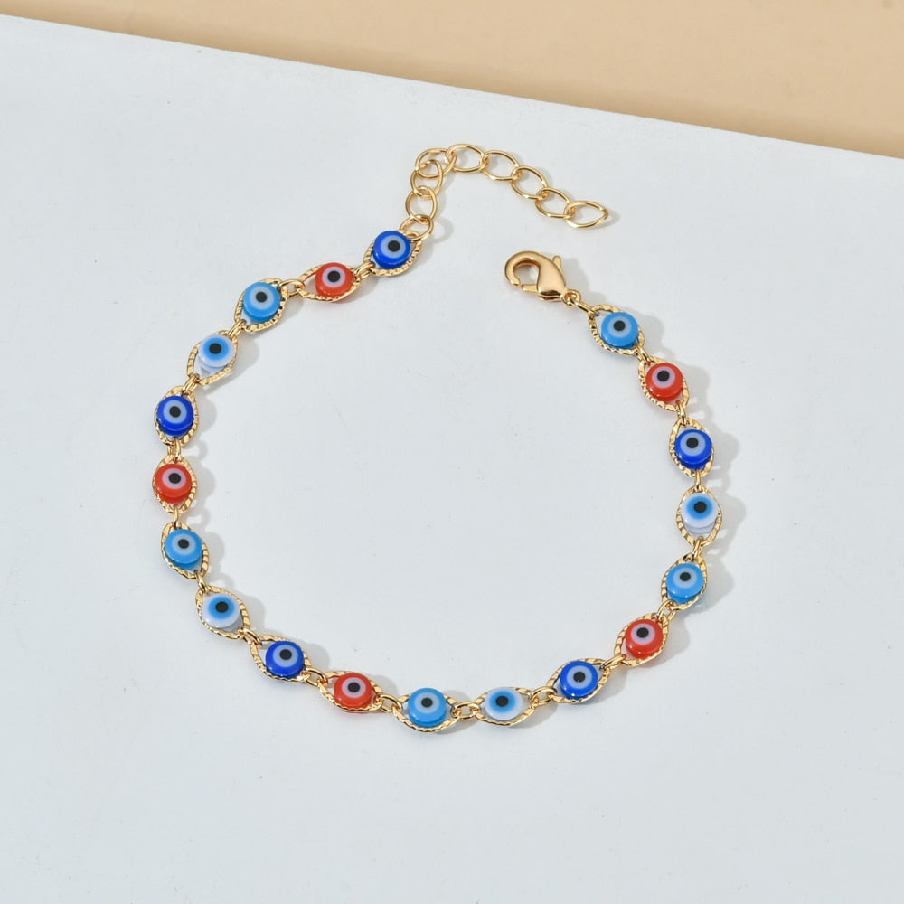 18k gold summer evil eye anklet bracelet close-up