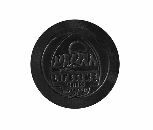 Black rubber stamp with 'Lifetime Leather' branding on a white background