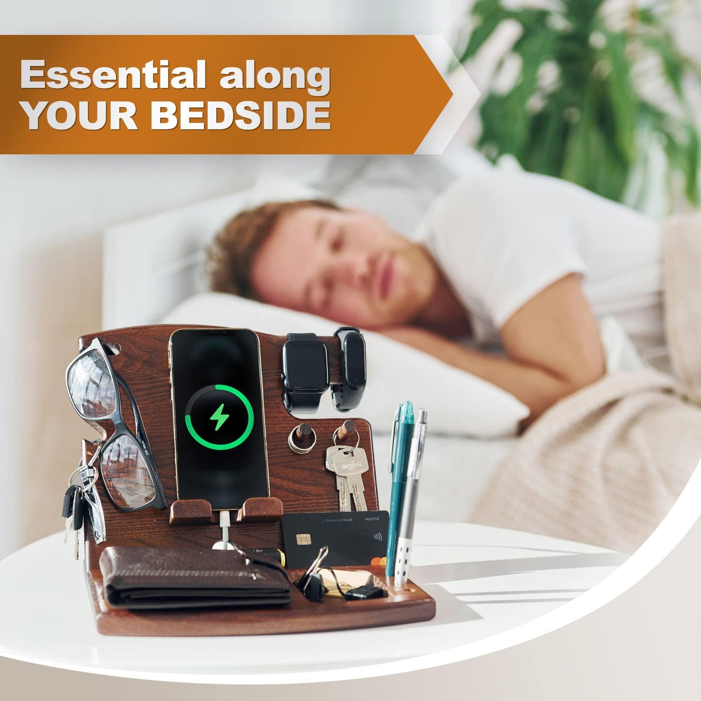 Nightstand organizer made from natural ash wood