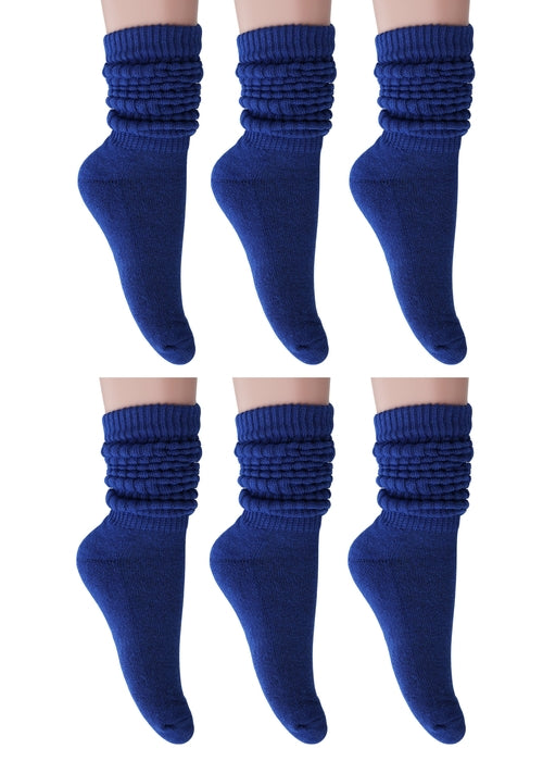 Royal Blue Slouch Socks for Women – Cotton Knee High & Scrunch Style (Shoe Size 5–10)