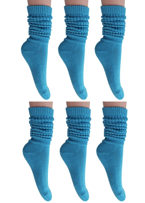 Turquoise Blue Slouch Socks for Women – Cotton Knee High & Scrunch Style (Shoe Size 5–10)