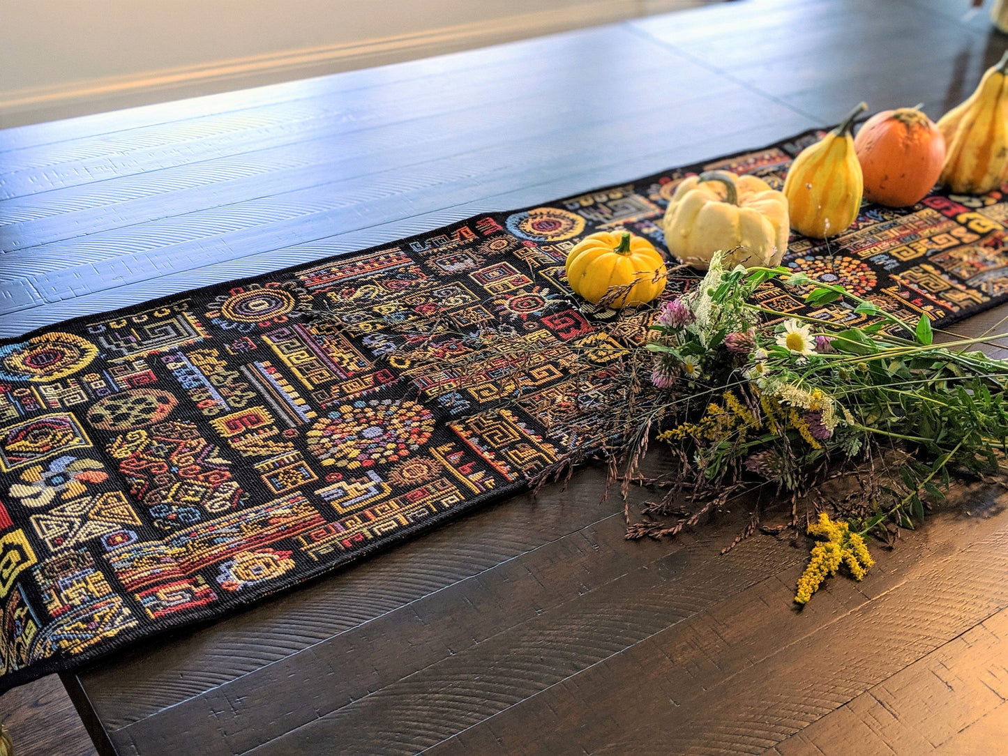 black back woven table runner