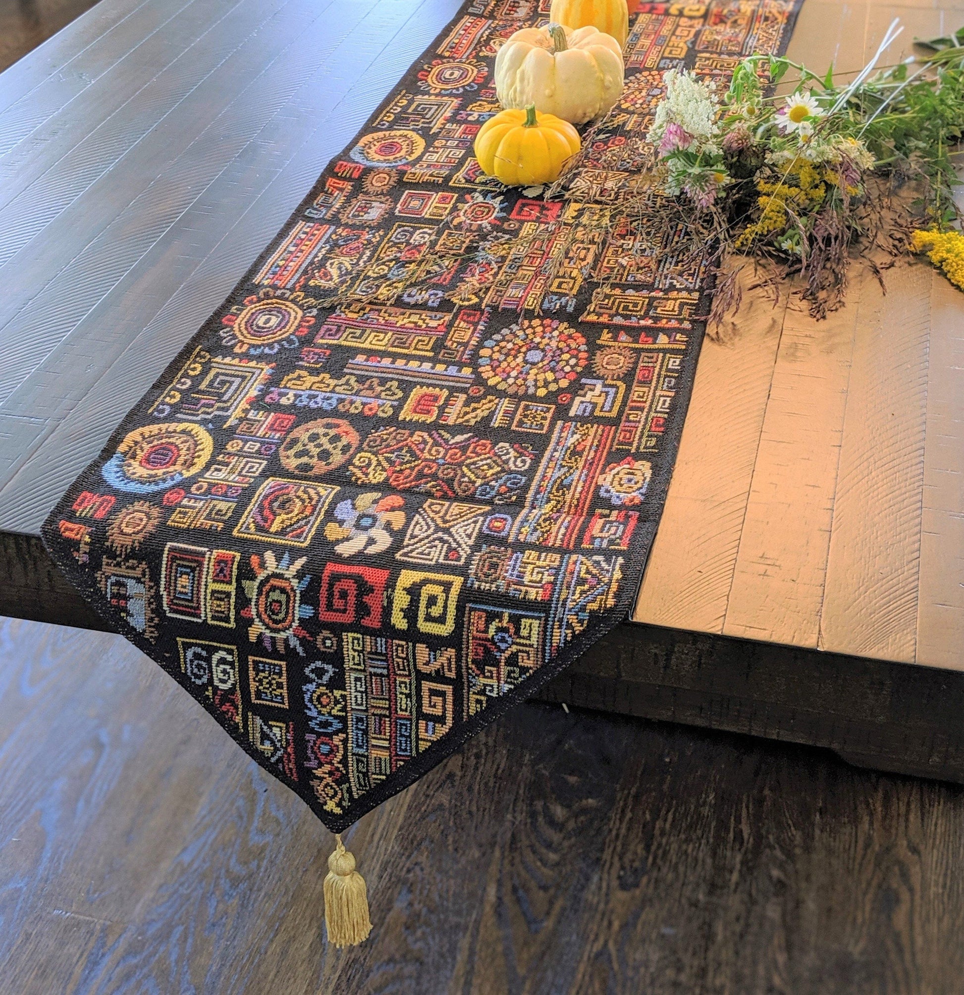 geometric tapestry table runner
