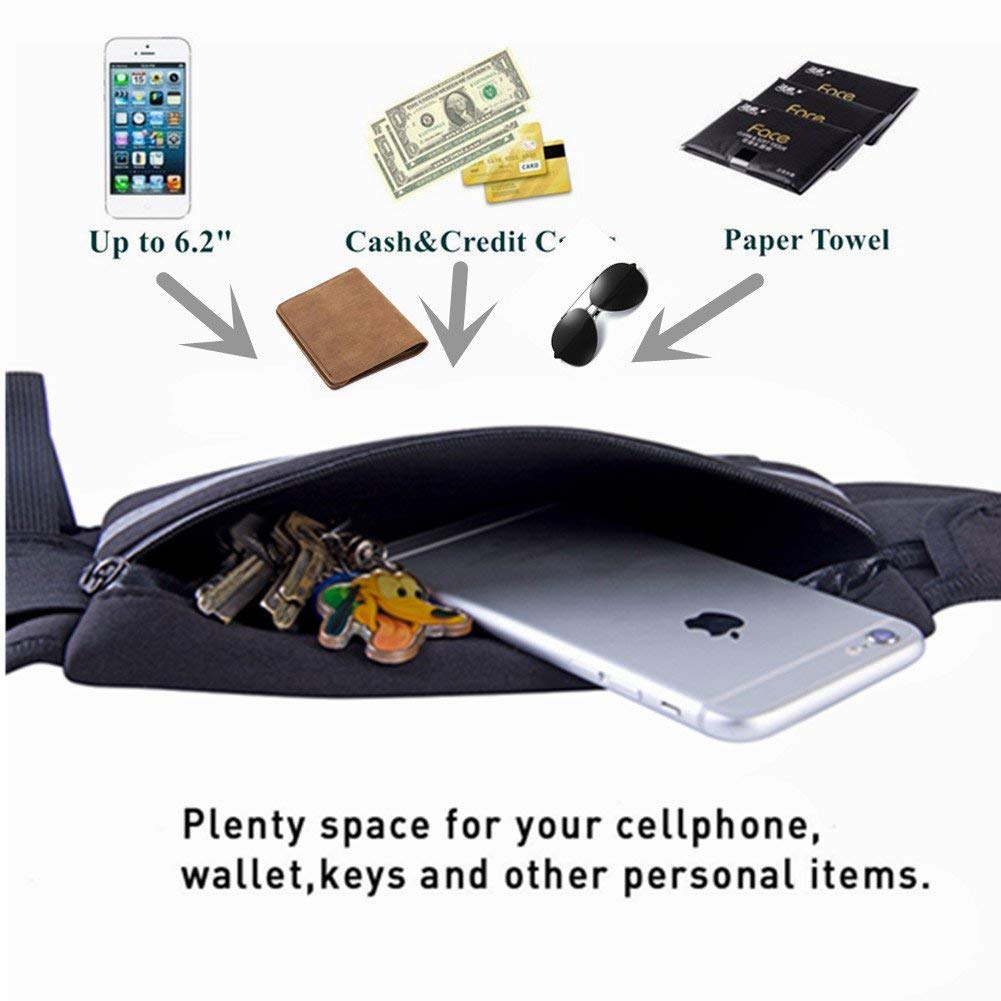 Water-resistant neoprene fanny pack shown with phone inside