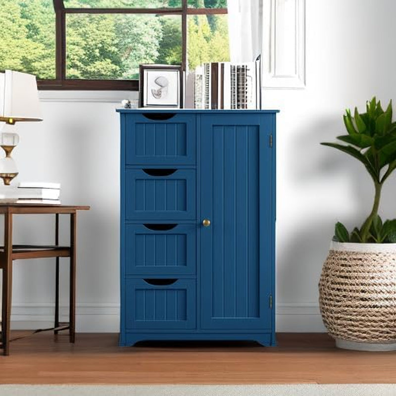 top surface and drawer design of navy blue storage cabinet