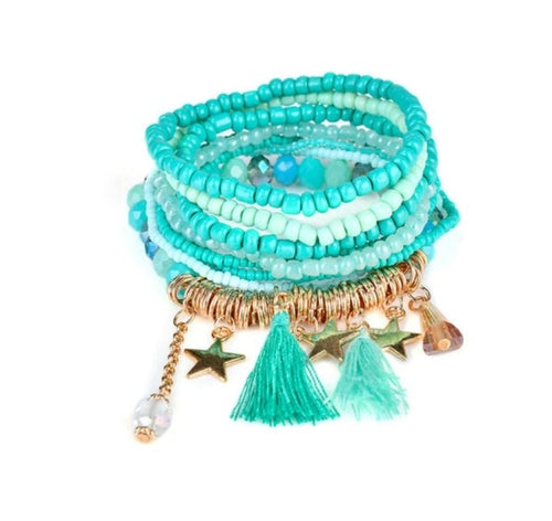 Aqua Under The Sea Beaded Stretchy Bracelet – Ocean-Inspired Stackable Set