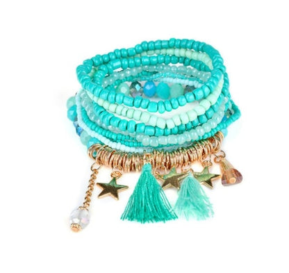 Aqua Under The Sea Beaded Stretchy Bracelet – Ocean-Inspired Stackable Set