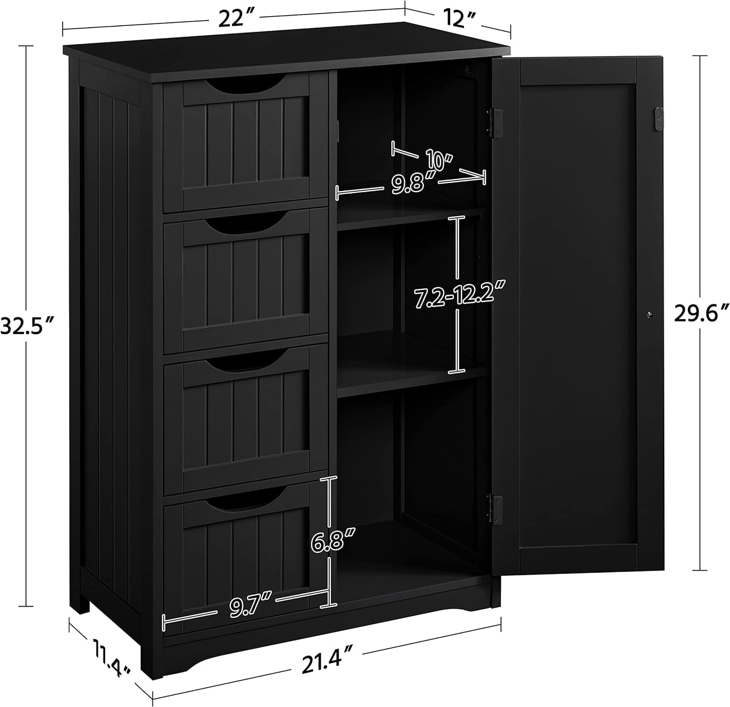 Wooden bathroom storage cabinet with drawers and cupboard front view