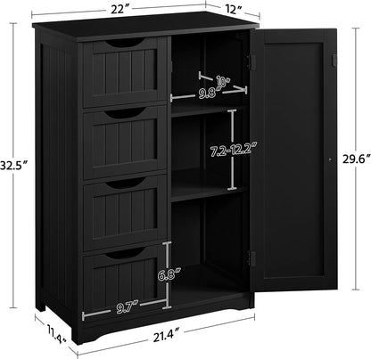 Wooden bathroom storage cabinet with drawers and cupboard front view