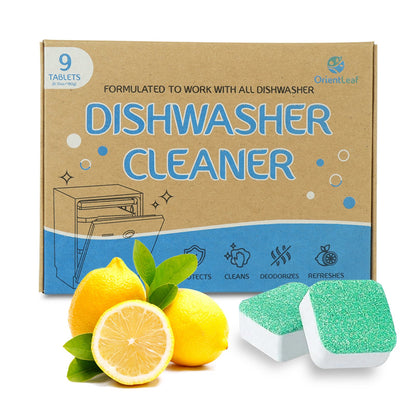 Lemon-scented dishwasher cleaner tablets for odor removal