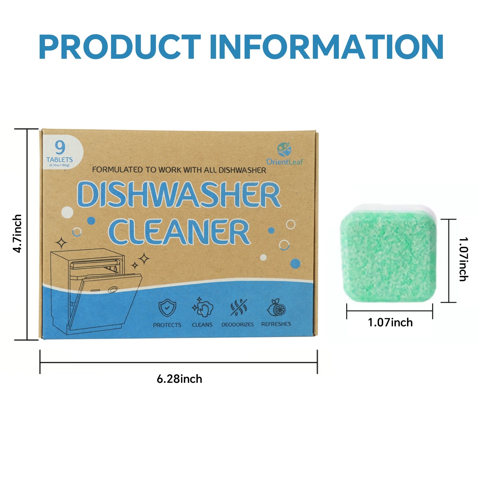 Dishwasher deep clean tablet and packing dimensions