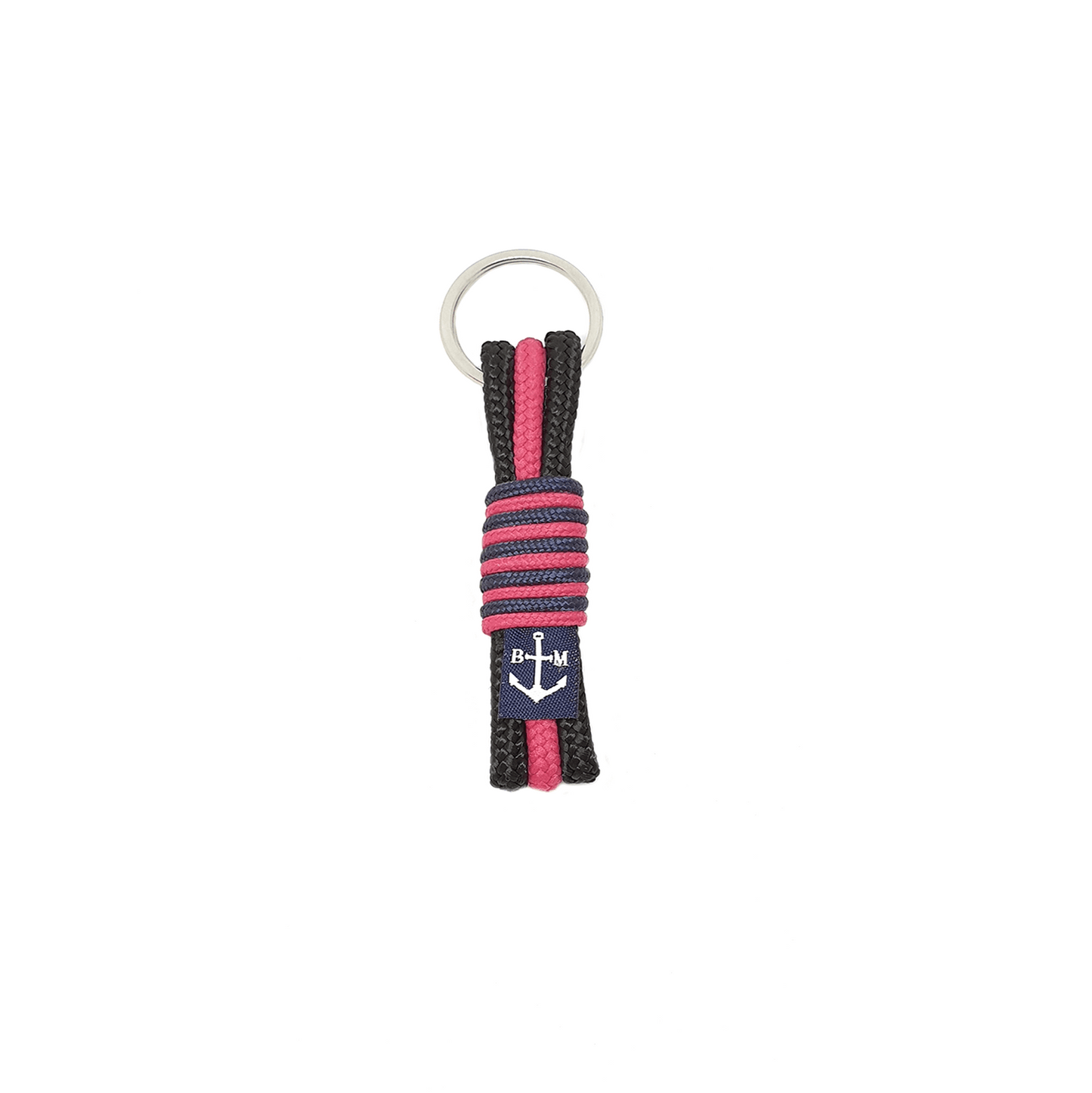 Maisie handmade keychain in black and pink nautical rope, crafted in Dublin Ireland