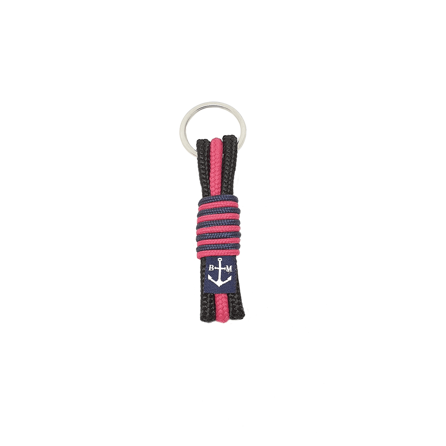 Maisie handmade keychain in black and pink nautical rope, crafted in Dublin Ireland