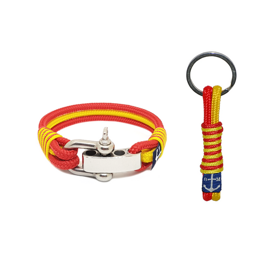 Manchester United Nautical Bracelet and Keychain Set handmade in Dublin, red and yellow nautical ropes, unisex, durable, football fan access