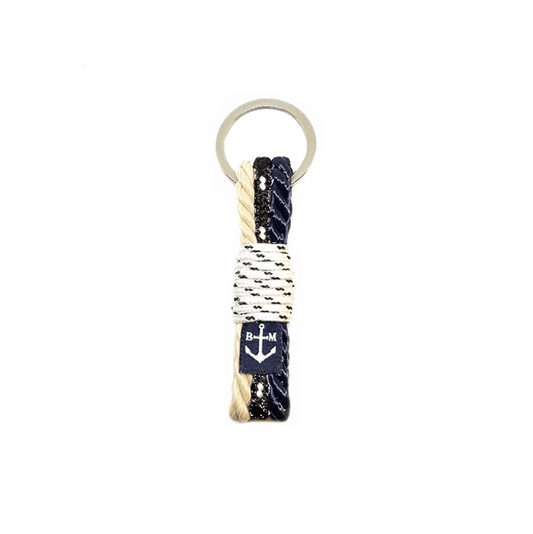 Twisted Rope Handmade Keychain in beige and dark blue, handcrafted in Dublin