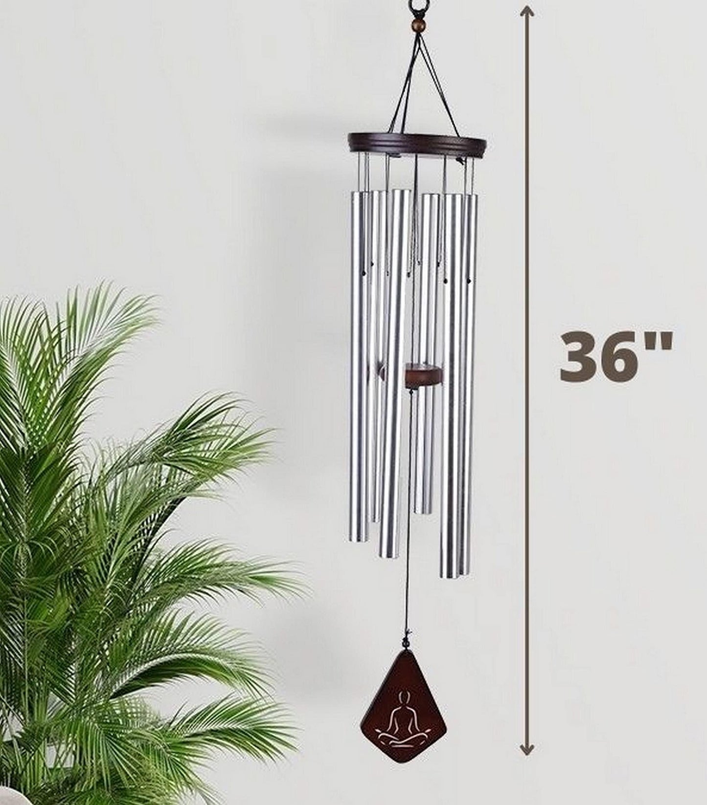 Full view of 36 inch wind chimes in garden setting