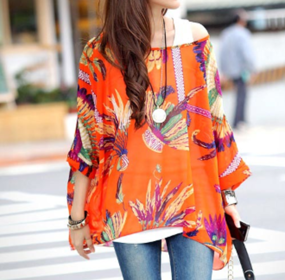 Lightweight tropical tunic top close-up