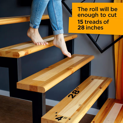 Non skid tape being cut and applied on stairs