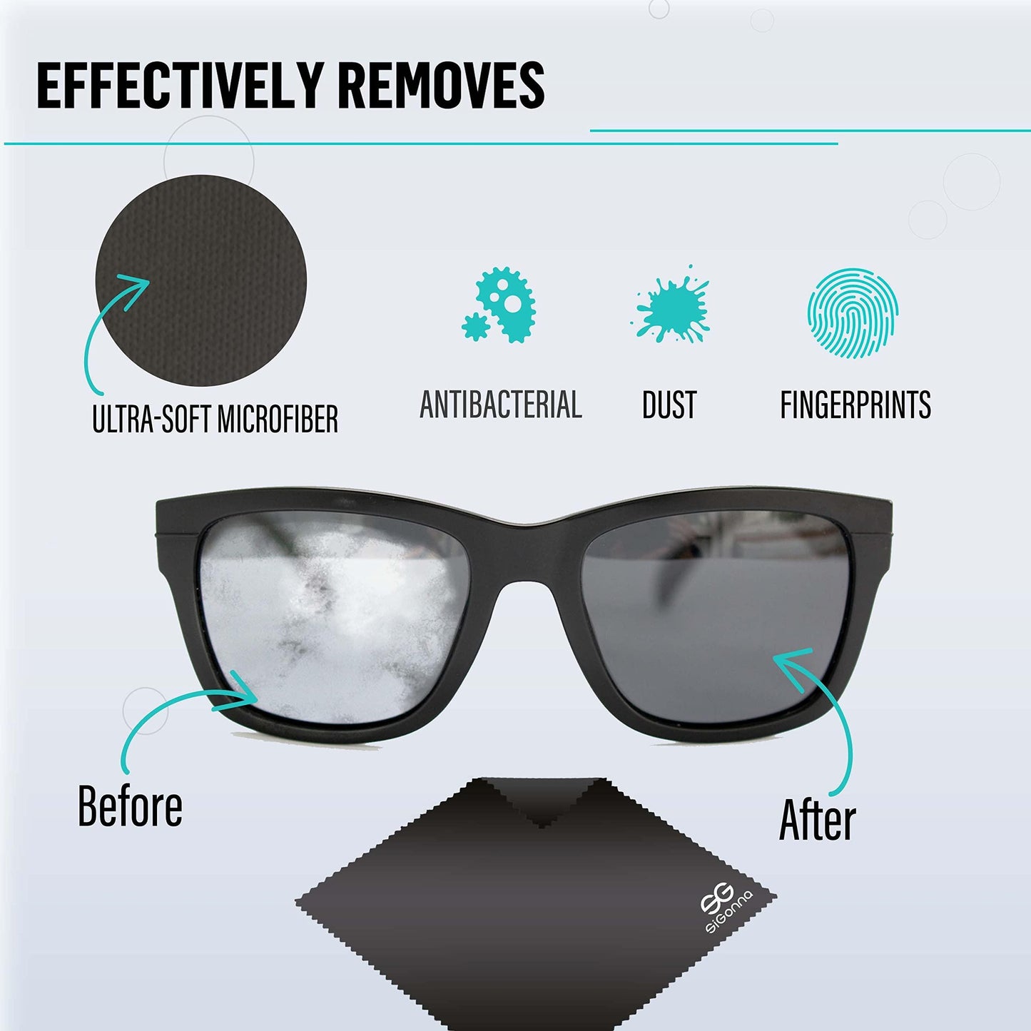 Microfiber lens cloth wiping glasses without streaks