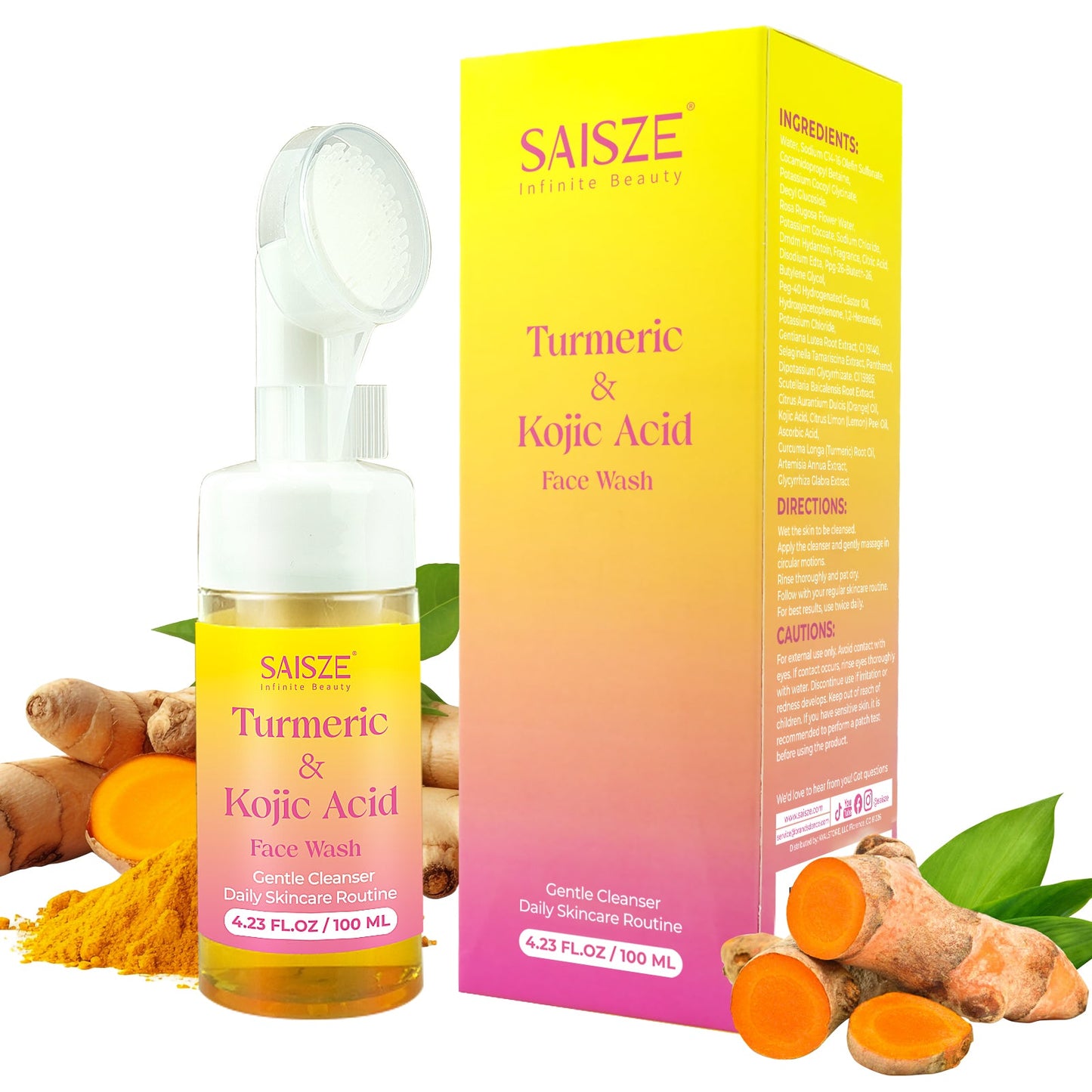 Turmeric and kojic acid foaming face wash brightening cleanser