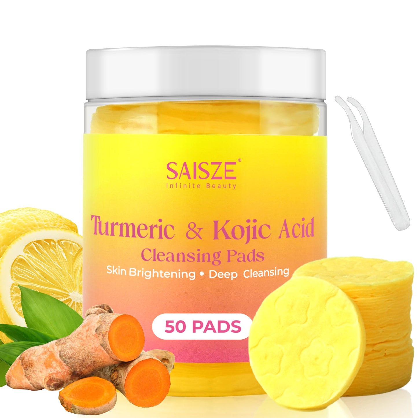 turmeric kojic acid cleansing pads jar front view with ingredients