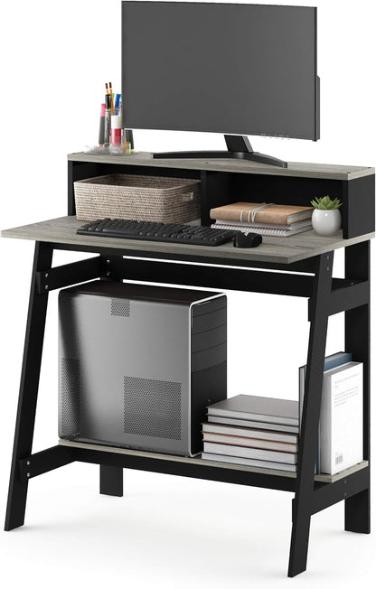 close-up of desk hutch storage compartments