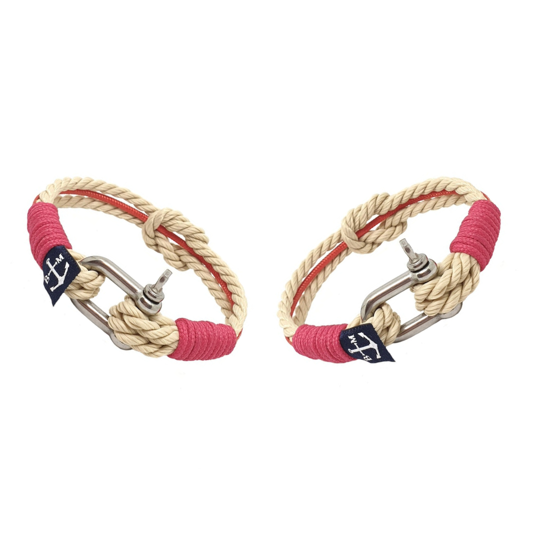 Handmade Boyne Couple Nautical Bracelets in beige and pink with stainless steel clasp, crafted in Dublin, Ireland