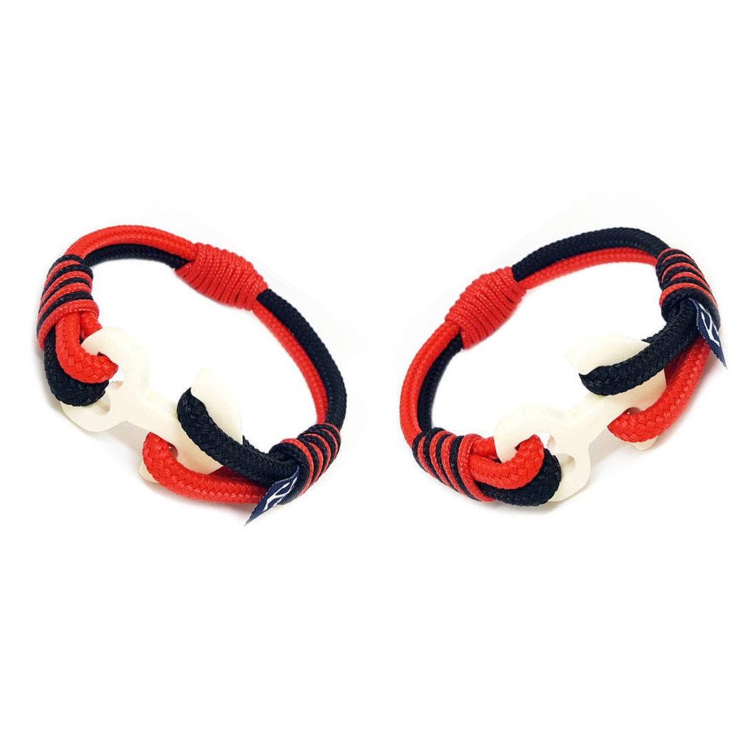 Cassidy couple nautical bracelets in dark blue and red, handmade in Dublin with marine rope and stainless steel clasp