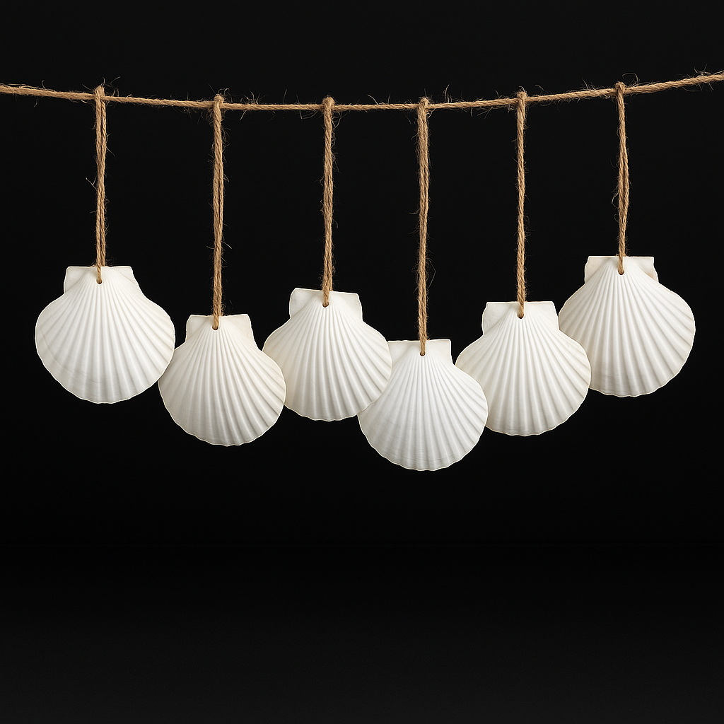natural scallop shells set with rope hangers