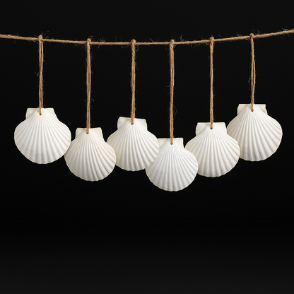 natural scallop shells set with rope hangers