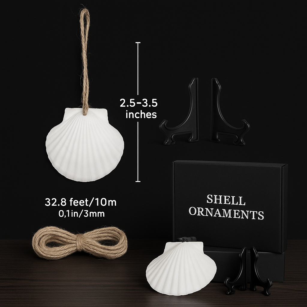 beach themed shell ornaments set with the dimensions