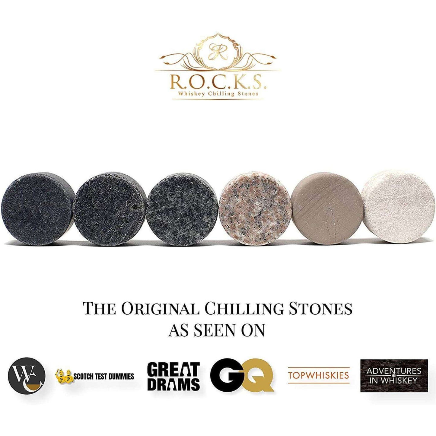 Set of round granite whiskey chilling stones
