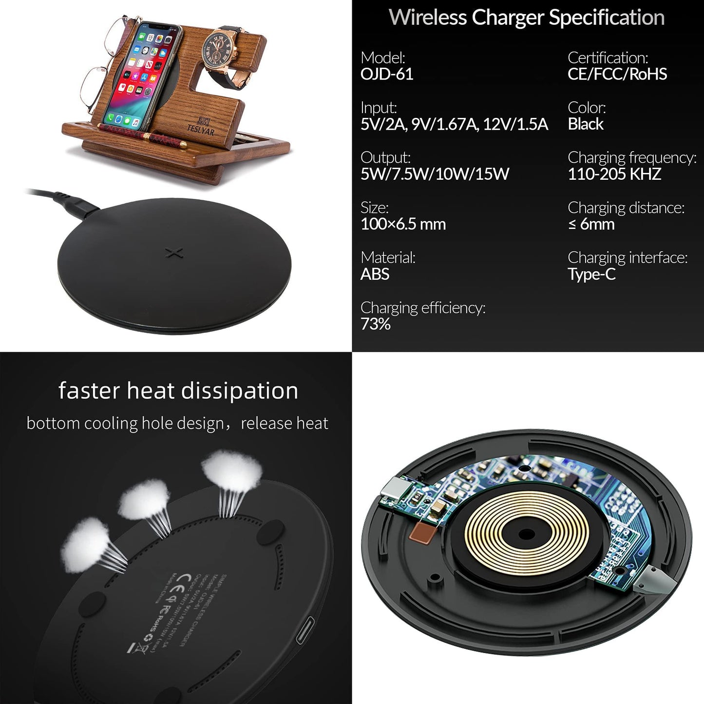 Ash wood phone docking station with storage compartments