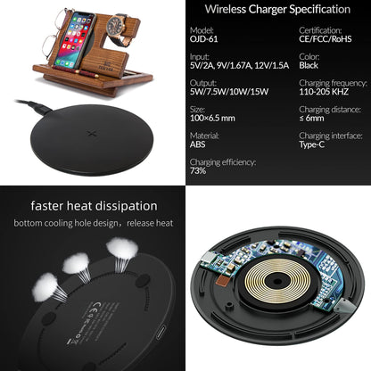 Ash wood phone docking station with storage compartments