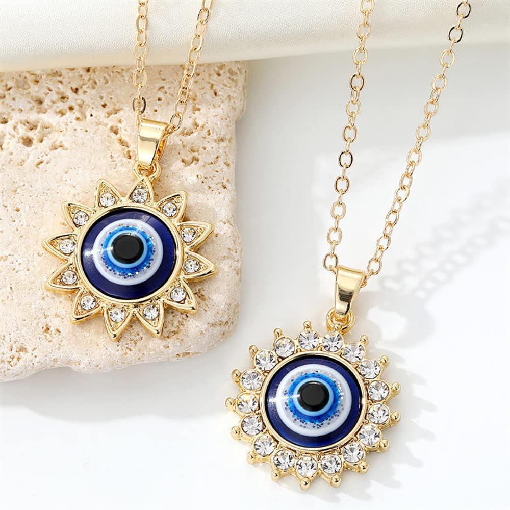 Elegant cubic zirconia evil eye pendant flat lay for gift display