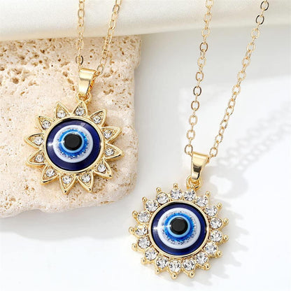 Elegant cubic zirconia evil eye pendant flat lay for gift display