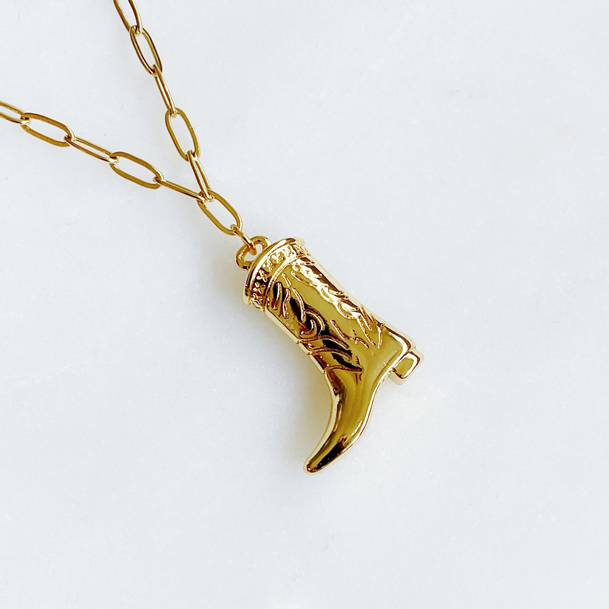 gold stainless steel boot charm necklace