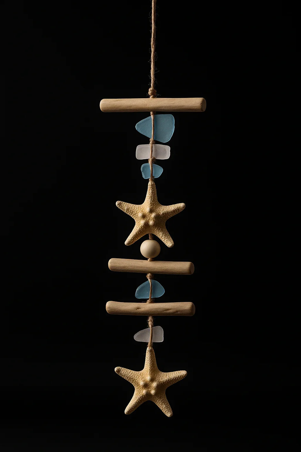 driftwood wall hanging with seashells and starfish