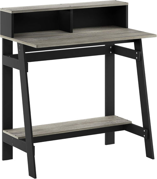 A Frame Computer Desk with Hutch – Black & Oak Grey