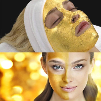 Gold facial mask texture close-up showing hydrating formula