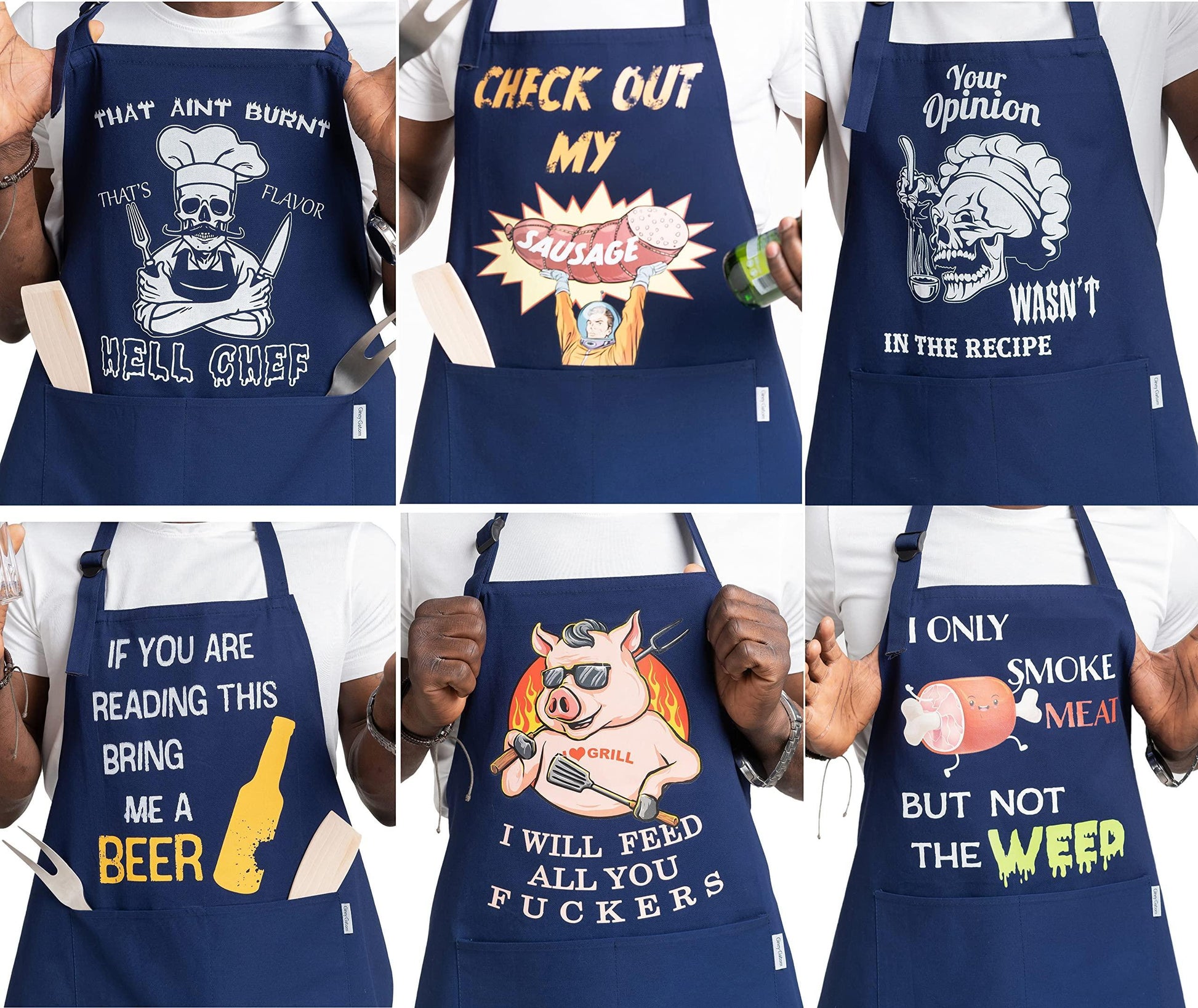 Funny cotton grill apron for men with humorous print