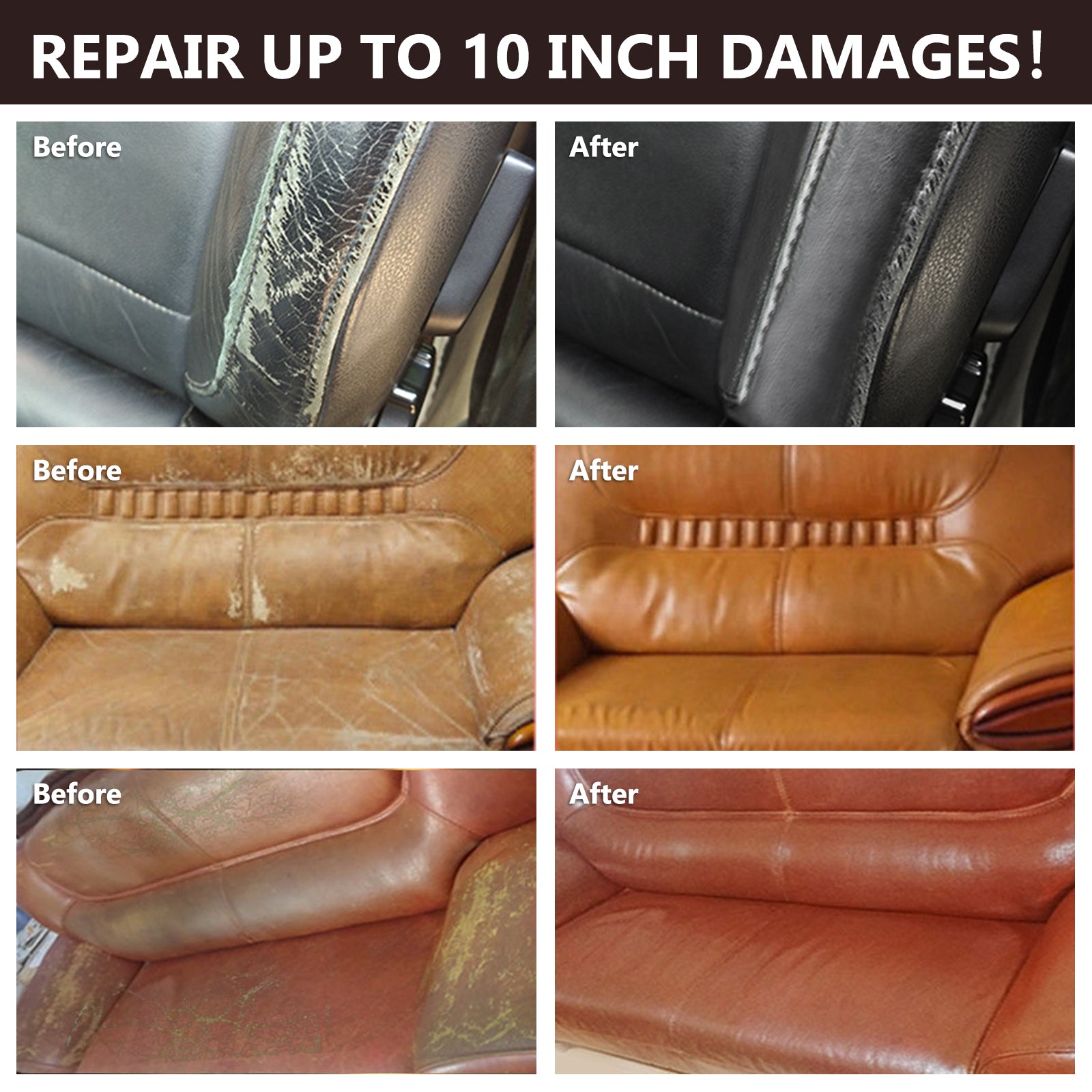 Before and after usage illustrations with leather compound