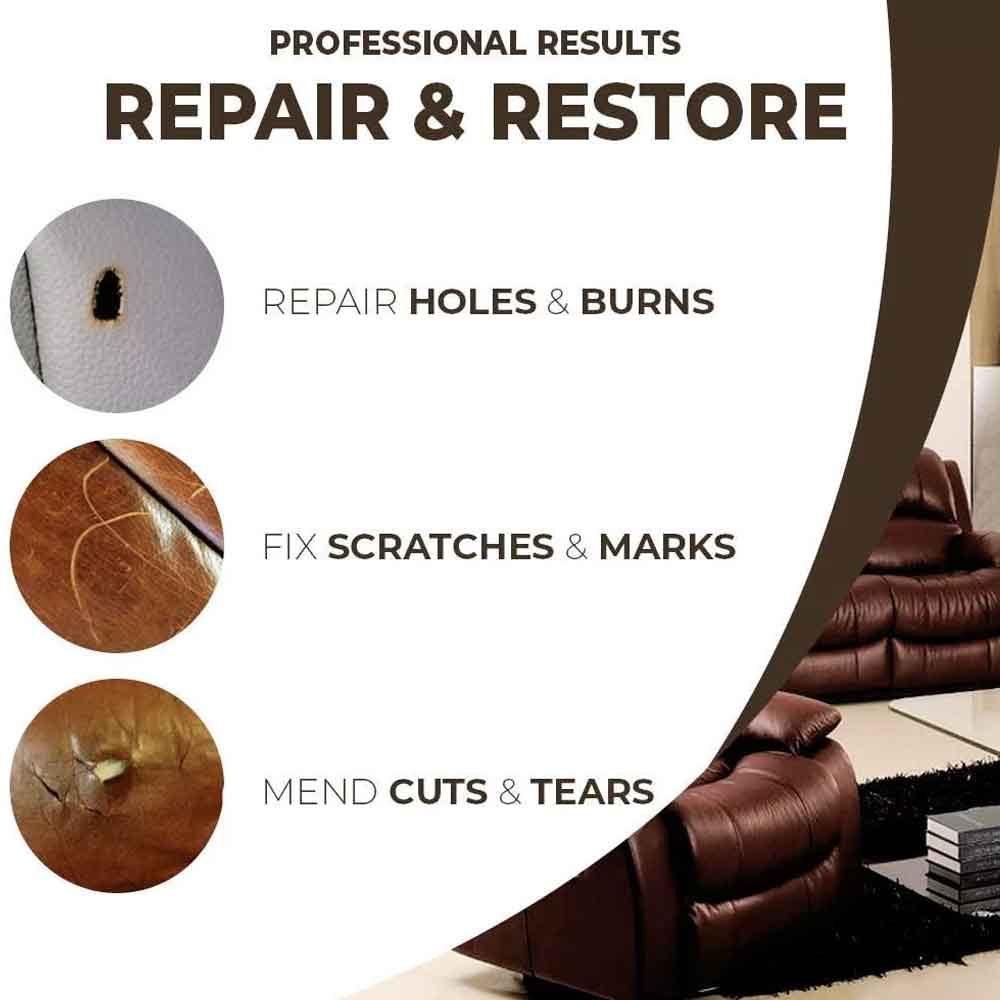 Repair and restore any damages, holes, burns, cuts, tears, scratches, marks on any leather product.