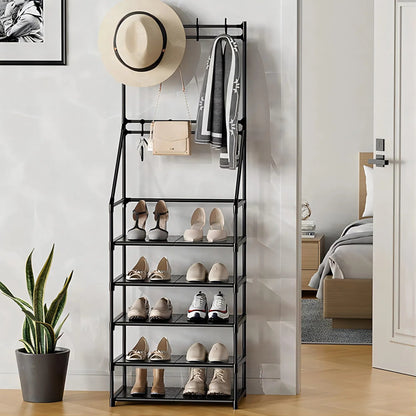5-tier entryway shoe rack with coat hooks