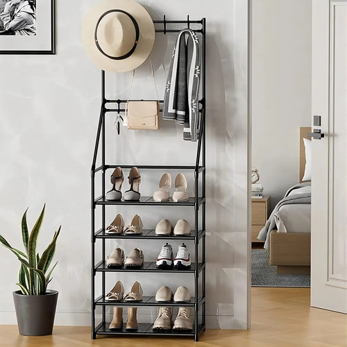 5-Tier Entryway Shoe Rack with Coat Hanger