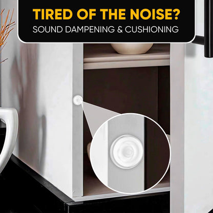 Silicone bumper pad on a cabinet door and close-up of round self-adhesive bumper pad