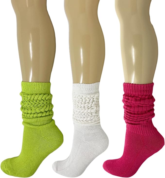 Women’s extra heavy cotton slouch socks three pair set colorful